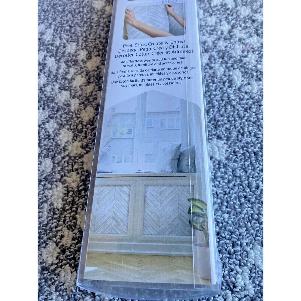 RoomMates Peel & Stick Wallpaper Herringbone Wood Shiplap Boards Chevron White